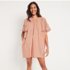 Old Navy XL Blush Coastal PlainFlutter Sleeve Tie aback Mini Swing Dress